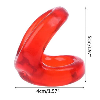 Red and black Cock and Ball Ring accessory for unforgettable intimate moments.
