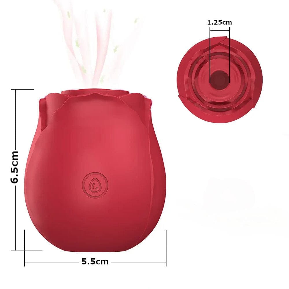 View of the Vibrating Rose Toy Egg in red color, shipped with a magnetic charger for convenience and endless delights of play.