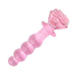 Pink Charming Beaded 6" Glass Rose Dildo