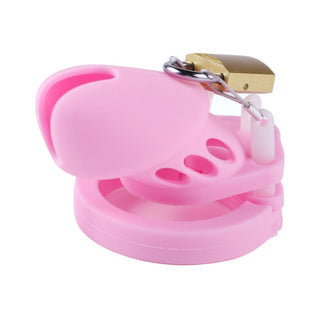 In the photograph, you can see an image of the Candy-Coloured Soft Silicone Cage in Pink for a playful and intimate journey.
