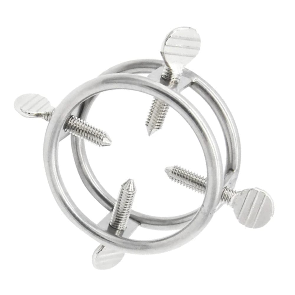 This is an image of Torture Stimulation Silver Ring, featuring adjustable screws for customization and a robust firmness for passionate encounters.