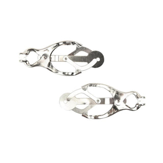 Pictured here is an image of silver nipple clamps offering a blend of pleasure and pain to reignite the spark in your intimate life.