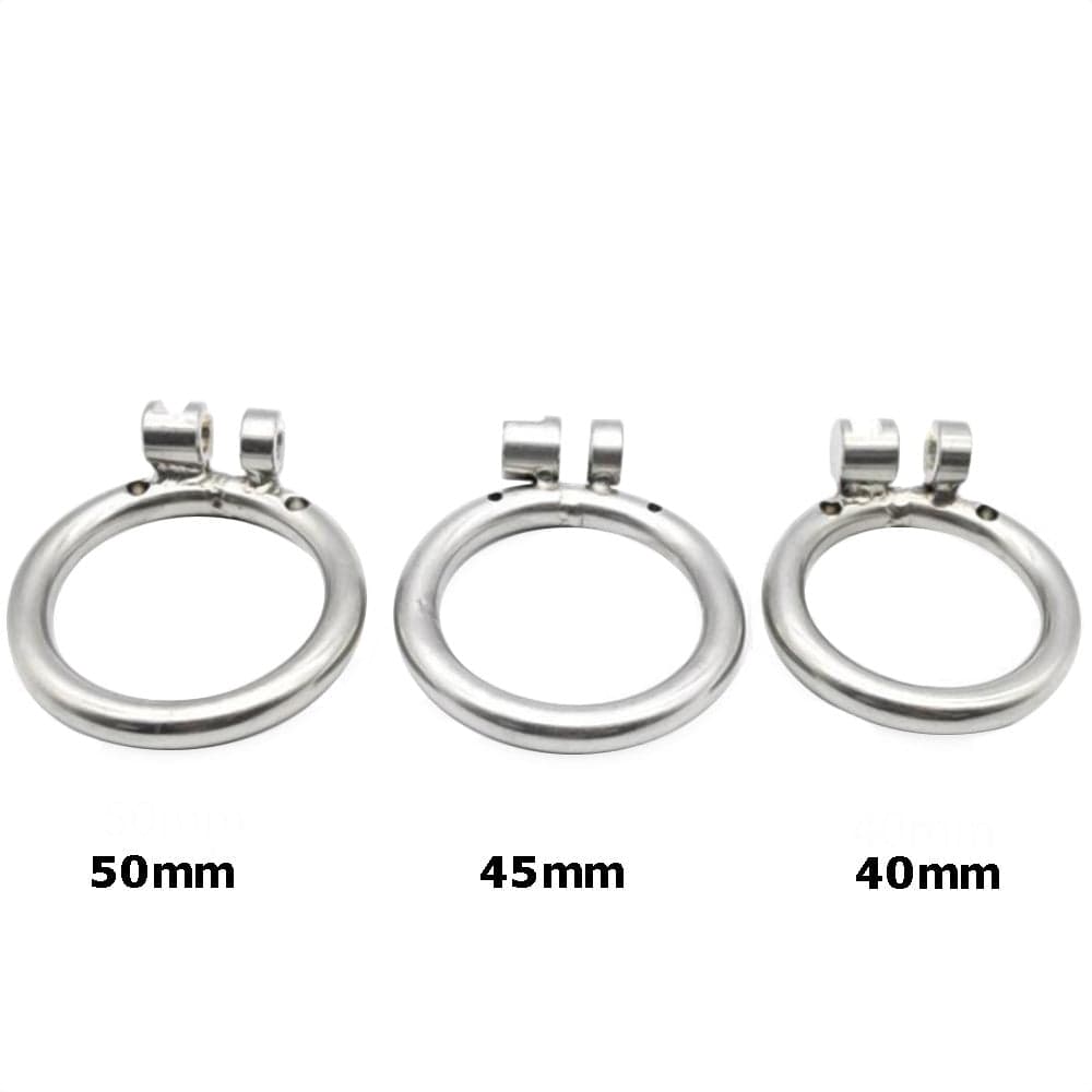 An image showcasing the various ring diameters of the stainless steel cage for a unique experience tailored to individual needs.