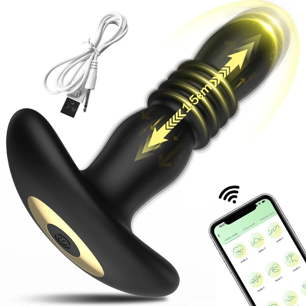 This is an image of Remote Controlled Thrusting Anal Plug with dimensions of Length: 15 cm, Width: 3 cm.