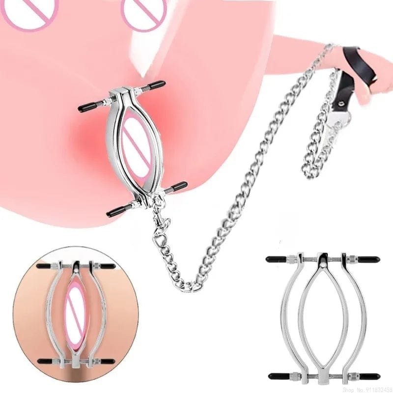 Adjustable clamp Labia Spreader with Leash for heightened sensitivity and pleasure.