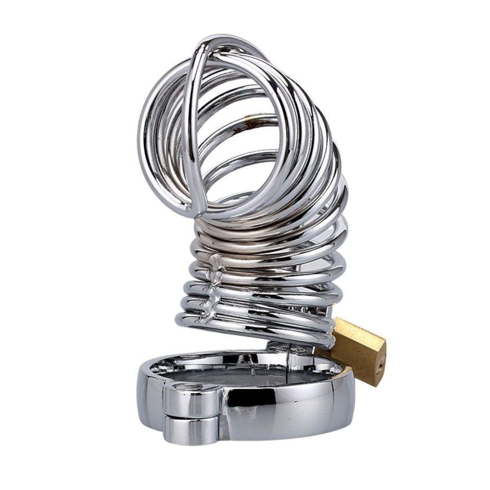 A metal cage for male chastity, providing a solid and rigid structure for ultimate security and pleasure.