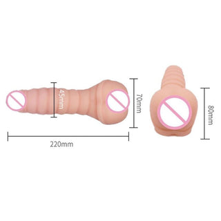 Take a look at an image of Ribbed Silicone Penis Vibrator for Men specifications including length, width, and height details.