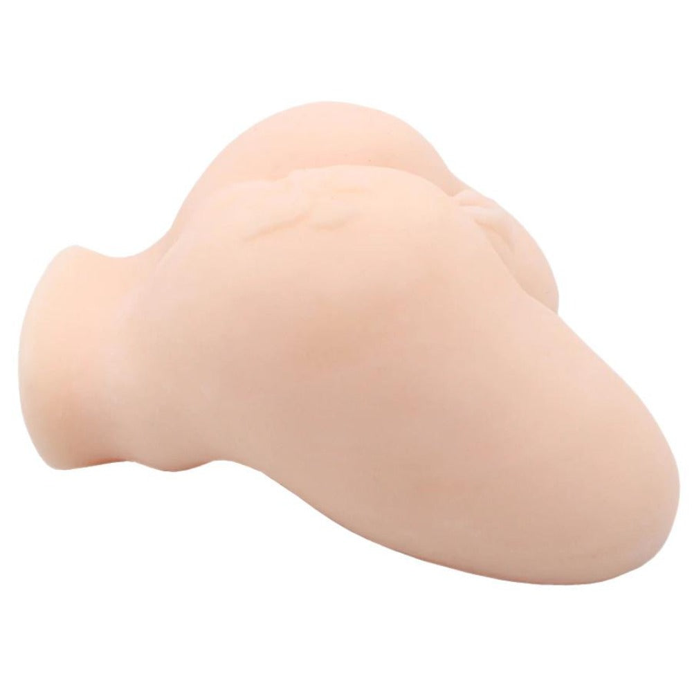 Image of Dual Entry Realistic Fake Pussy in flesh color, with dimensions of 7.09 inches length and 3.94 inches width.