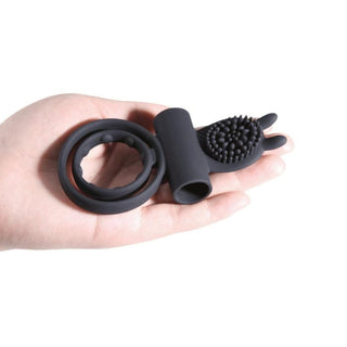 Presenting an image of Vibrating Clit-Friendly Dual Cock Ring demonstrating a vibrating thrill with ten-frequency mode vibrator