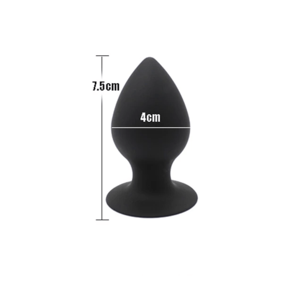 Here is an image of Black Chunky Silicone Butt Toy 2.95 to 4.92 inches long, adaptable for novice and experienced players in anal play.