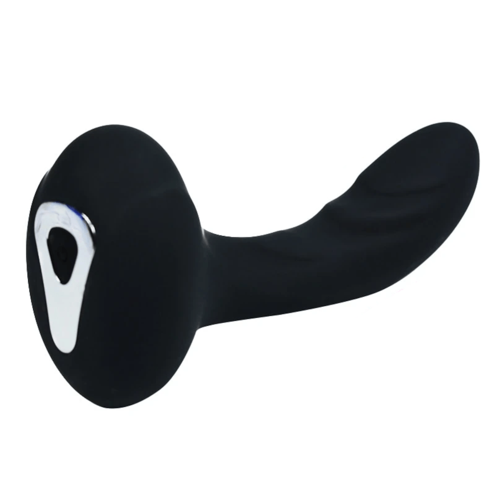 Displaying an image of Male Vibrating Butt Plug | 10-Speed USB Rechargeable Plug 5.91 Inches Long Silicone in black color.