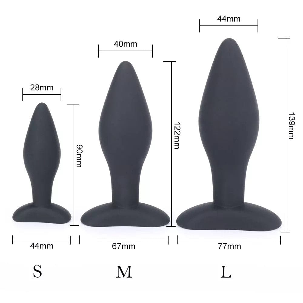 This is an image of Black Silicone Plug Training Set For Men, 3-Pieces designed for a thrilling stretch and snug fit.