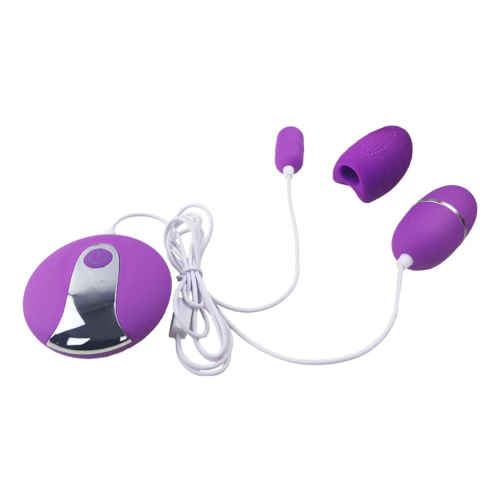 Featuring an image of Double Pleasure Vibrating Kegel Balls, featuring a vibrating ball and finger vibrator with remote control for endless pleasure.