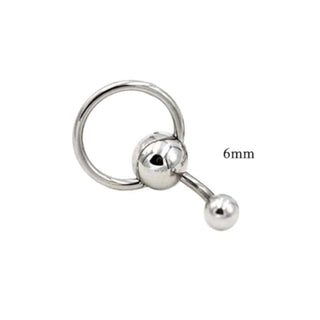 A visual of Curvy Genital Piercing Jewelry with a length of 1.38 inches and a ring diameter of 0.59 inches, designed for personalized comfort with ball stoppers in three sizes.