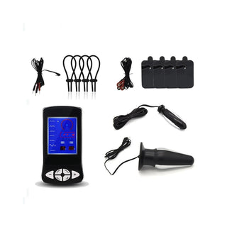Displaying an image of Ultimate Premium Electric Rings Kit with various components for sensual play.