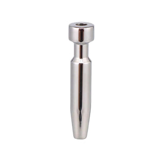 Silver-colored stainless steel penis plug with dual-end holes for prolonged wear