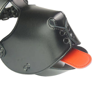 This image shows a high-quality Leather Pet Play Dog Mask designed for comfort and sensory deprivation.
