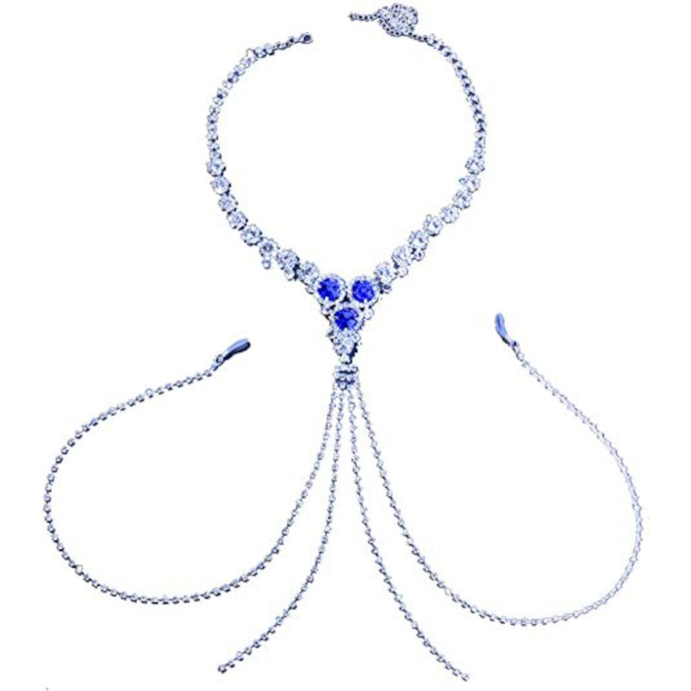 This is an image of Fit for Royalty Nipple Clamp Necklace, a stylish and versatile accessory adorned with rhinestones in a chain-link design.