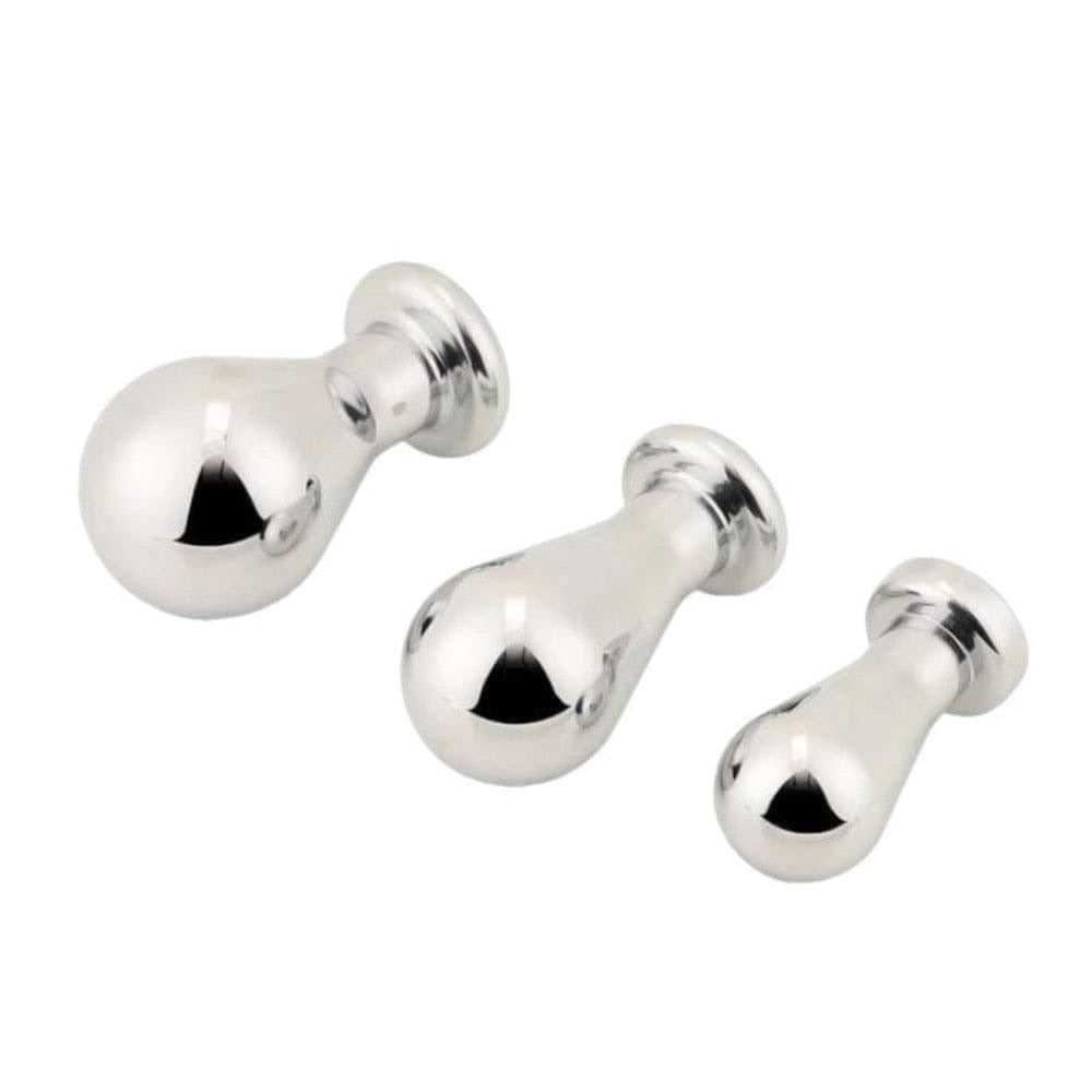 Stainless Steel Toy Bulb Jeweled Butt Plug Large 3pcs Anal Trainer Set - medium size: 4.33 inches in length, 2.05 inches in width.