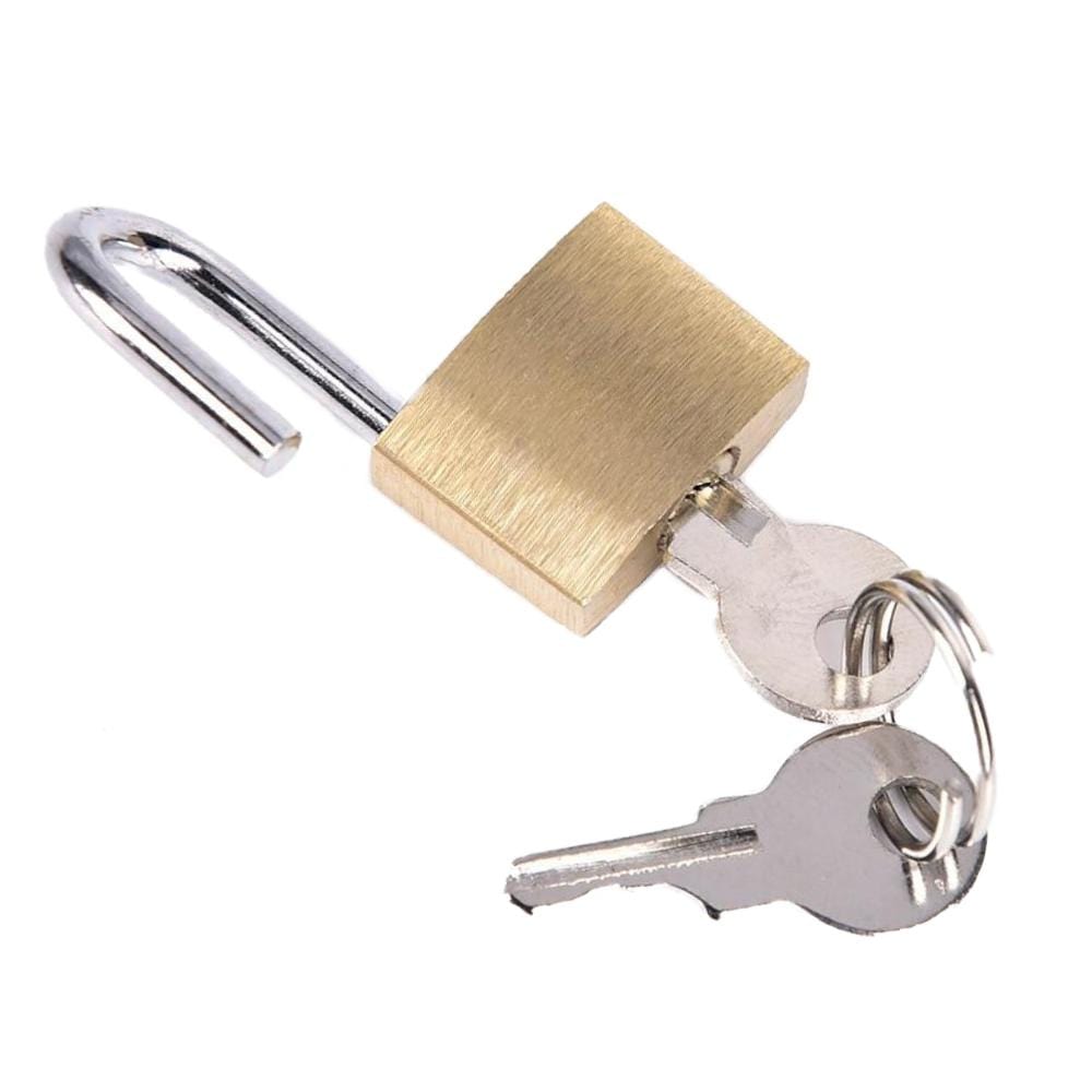 A small high-quality brass replacement padlock with gold and silver tones
