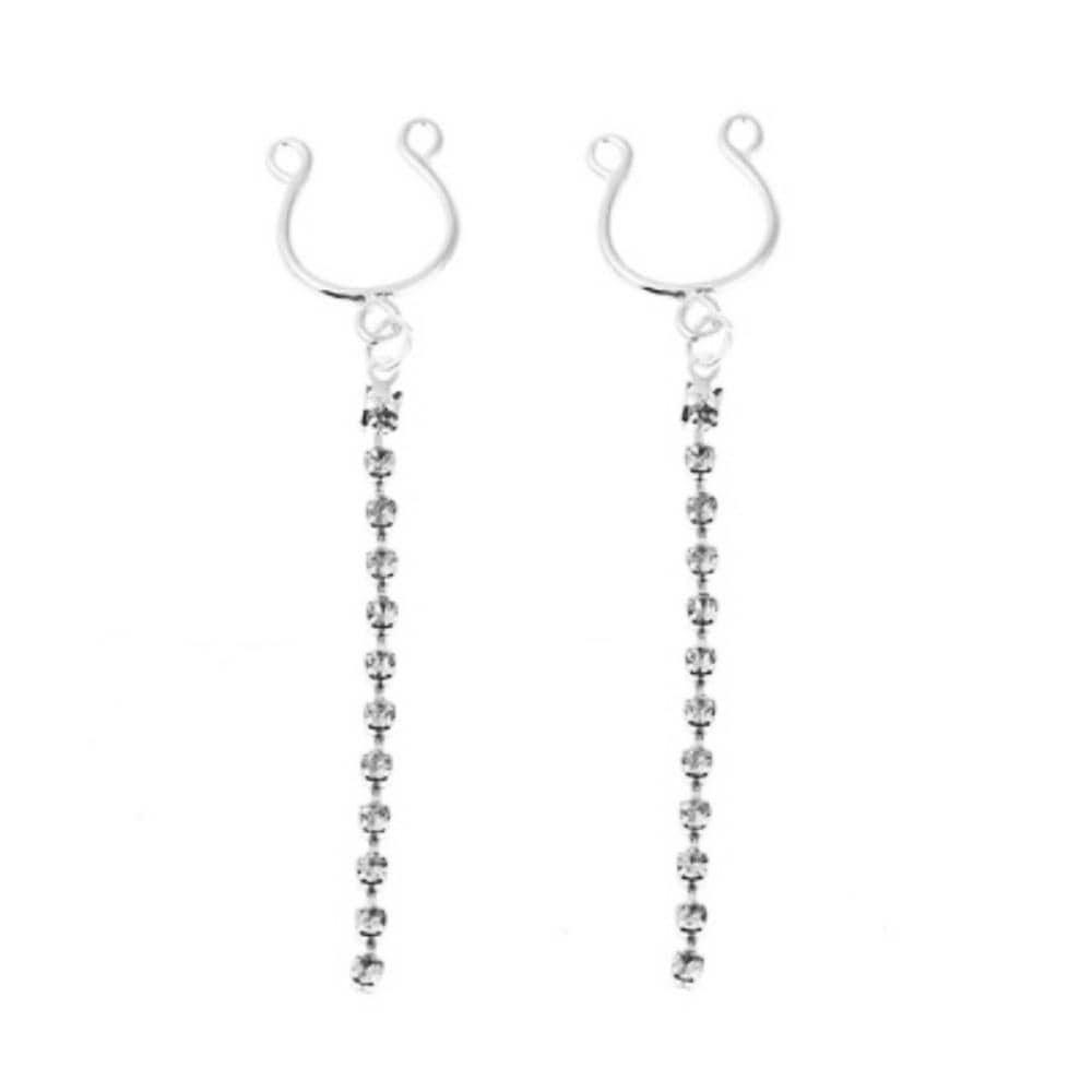 White crystal beads adorning Fancy Dangling Gems Clip On Nipple Jewelry.