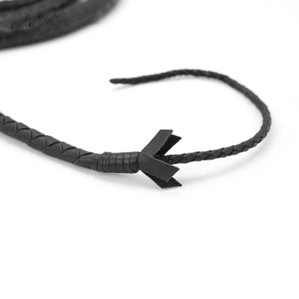 Black Synthetic Leather Kinky Whip designed for tantalizing sensations in BDSM exploration.