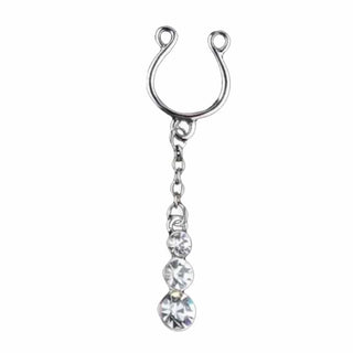 Stainless steel horseshoe-style rings with crystal beads on Fancy Dangling Gems Clip On Nipple Jewelry.