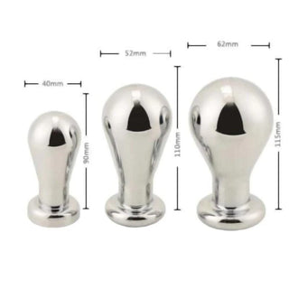 Stainless Steel Toy Bulb Jeweled Butt Plug Large 3pcs Anal Trainer Set - large size: 4.53 inches in length, 2.44 inches in width.