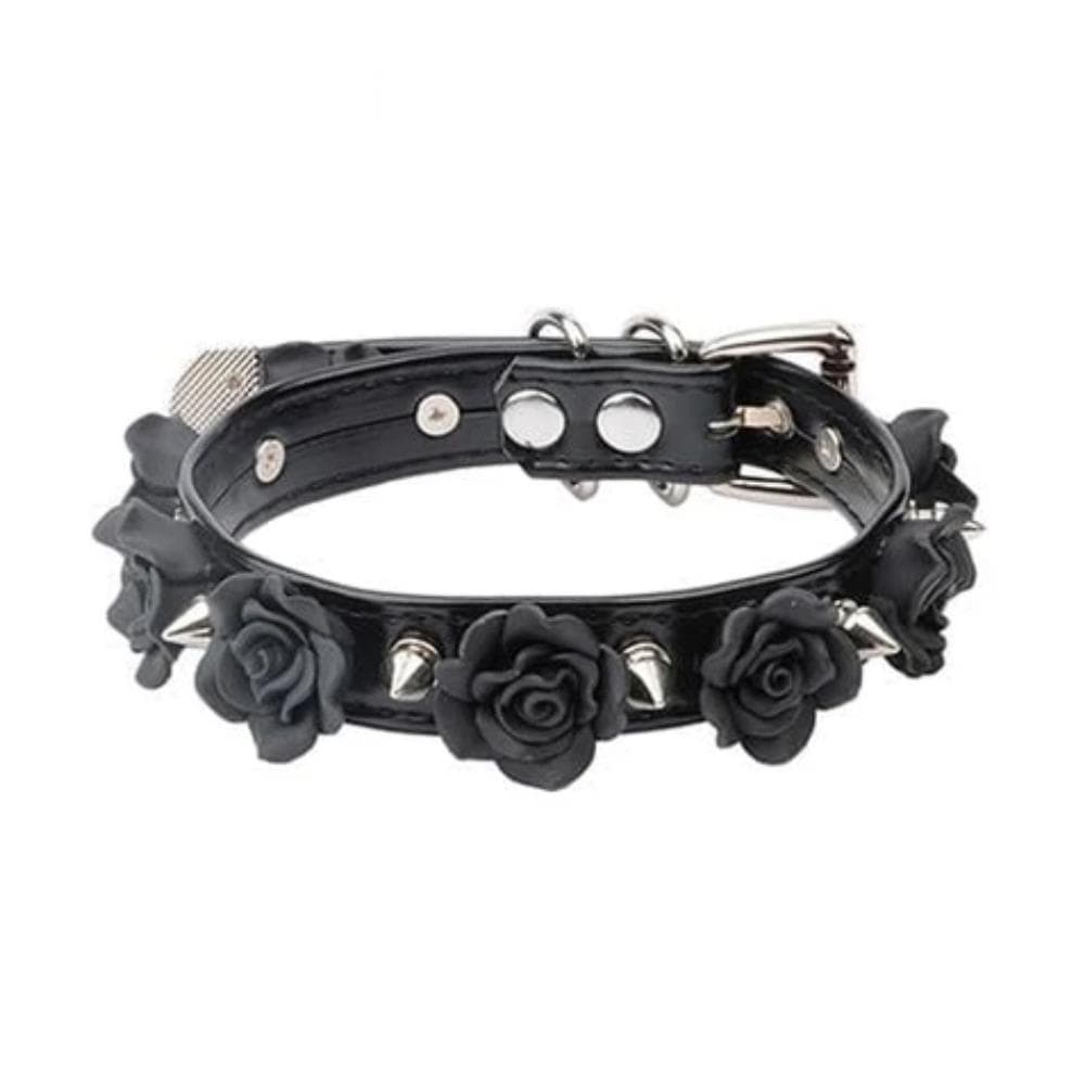 Flowers and Spikes Cute Collar made from PU Leather and zinc alloy spikes, prioritizing comfort, safety, and quality in BDSM play.