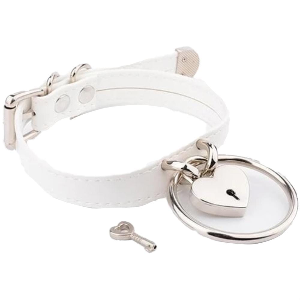In the photograph, you can see an image of Sexy Playtime Fetish DDLG Collar featuring a heart-shaped pendant in synthetic leather.