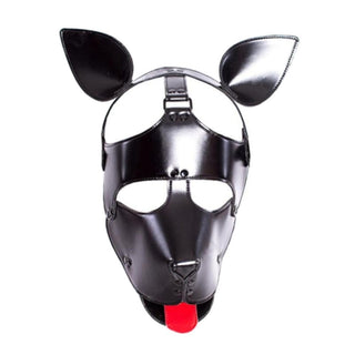 A black Leather Pet Play Dog Mask crafted for an immersive experience of submission and anticipation.