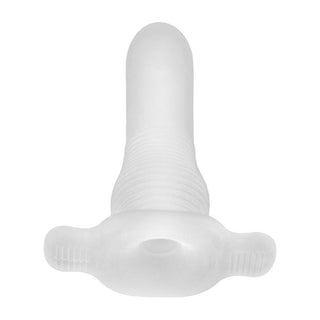 Check out an image of White Sphincter Stretcher Hollow Plug with dotted tip variant dimensions: 5.31 inches length and 1.50-1.81 inches width.