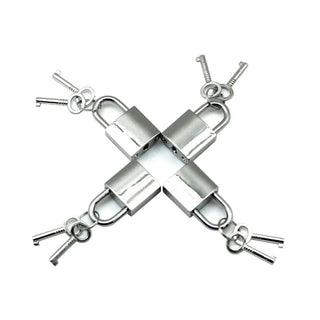 This is an image of Adjustable Stainless Leg and Leather Spreader Toy Bar, a versatile and sturdy device for intimate exploration and unforgettable experiences.