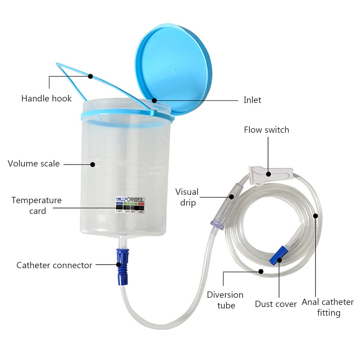This is an image of Cleansing Enema Bag with 1.2L capacity and adjustable flow controller for thorough cleanse.
