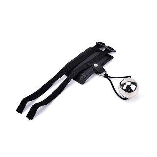 This is an image of Dick Hangtime Leather Ball Stretcher Penis set with adjustable velcro fasteners for a perfect fit.