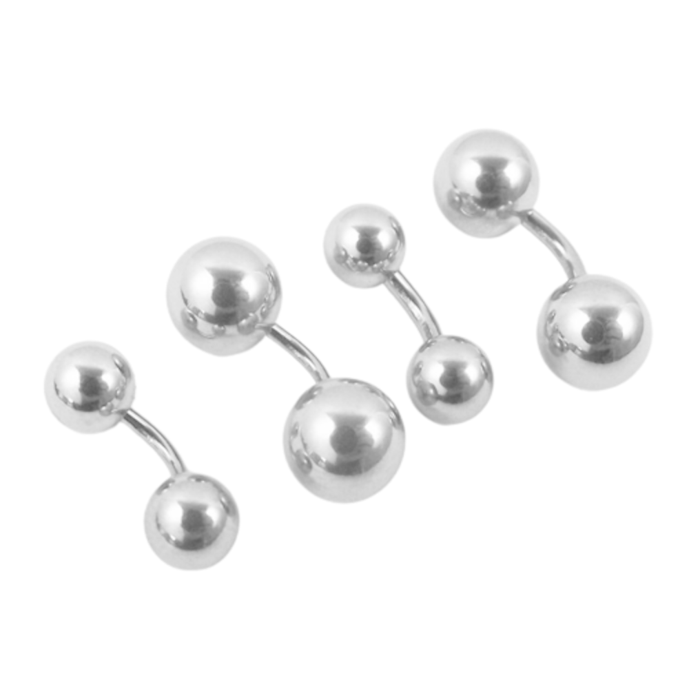 This is an image of a male genital jewelry piece with a stainless steel bar and sizeable orbs.