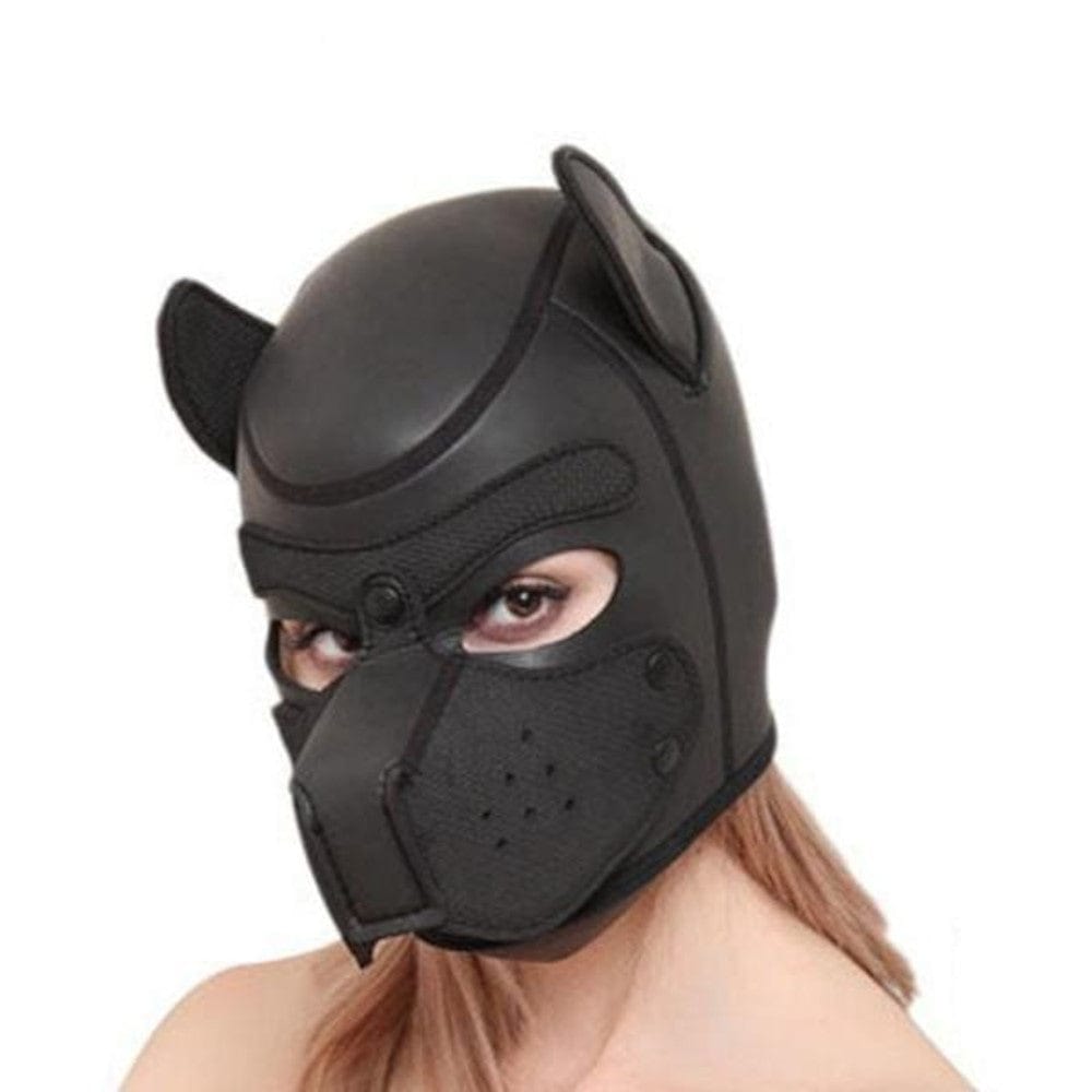 This is an image of Puppy Pet Play Leather Hood Mask in black color.
