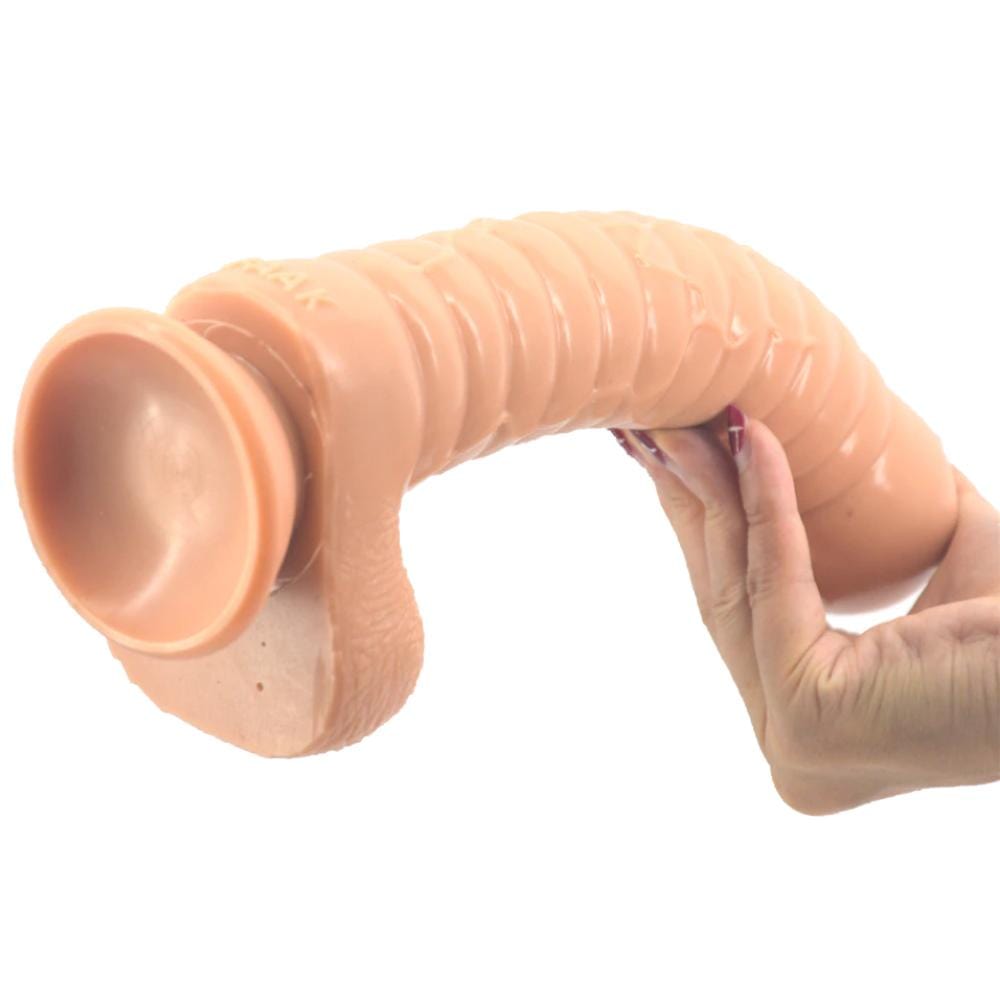 In the photograph, you can see an image of Glorious Staff Silicone 11 Inch Fantasy Dildo in various colors, ready to fulfill your fantasy cravings with its huge glans and textured design.