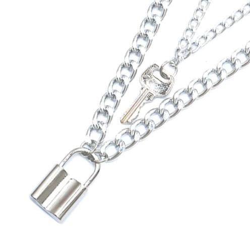 A picture of Elegant Lock and Key Necklace, a unisex pendant necklace with a link chain for a balanced and harmonious look.