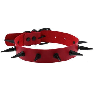 You are looking at an image of Gothic Bondage Spiked Collar in Red color