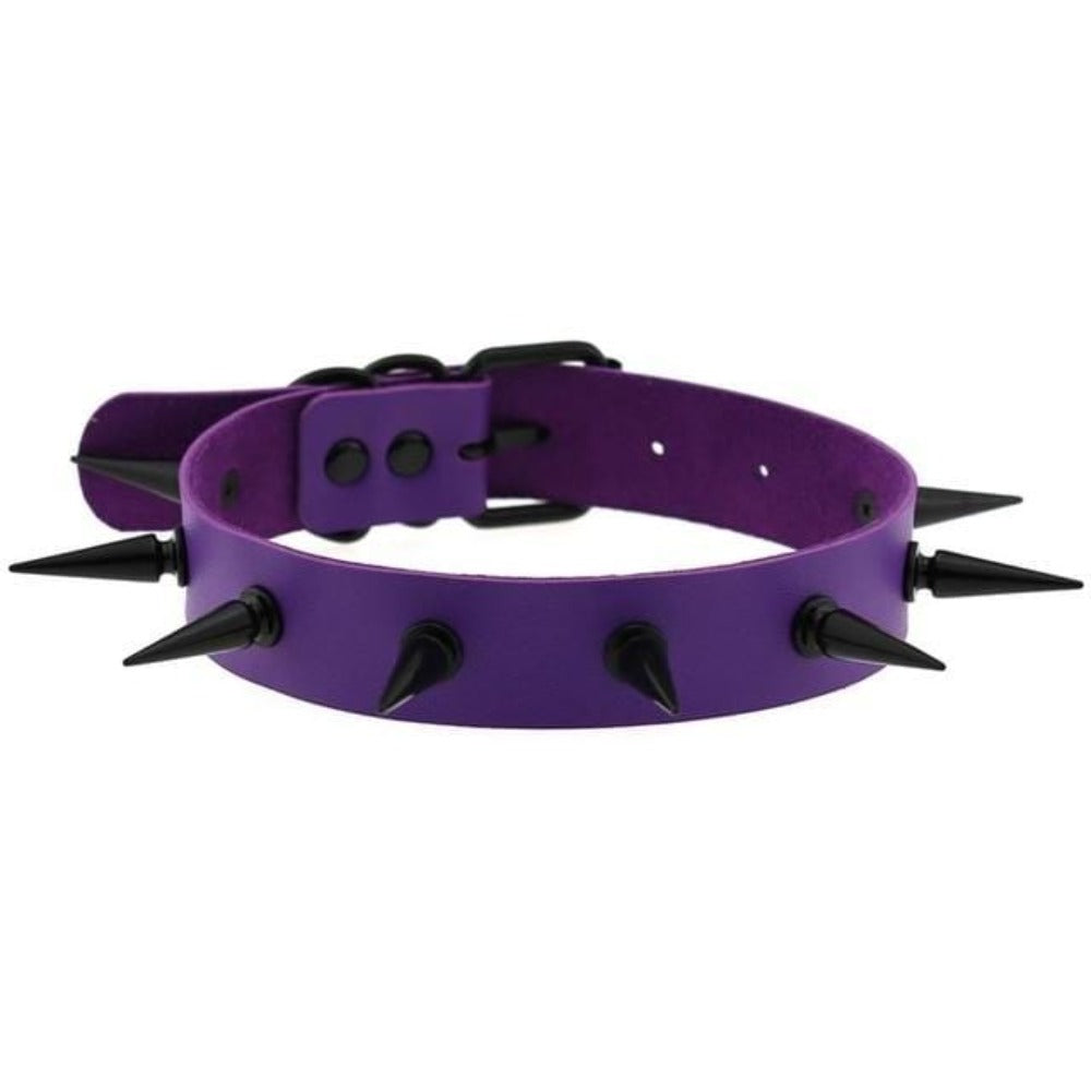 This is an image of Gothic Bondage Spiked Collar in Pink color