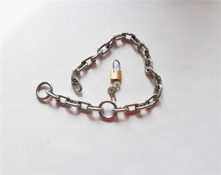 Image of adjustable hand chains in stainless steel for adventurous encounters and thrilling experiences.