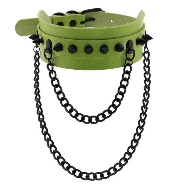 Pictured here is an image of Spiked Trendy Goth Choker in yellow, a versatile accessory for everyday chic or daring diva looks.