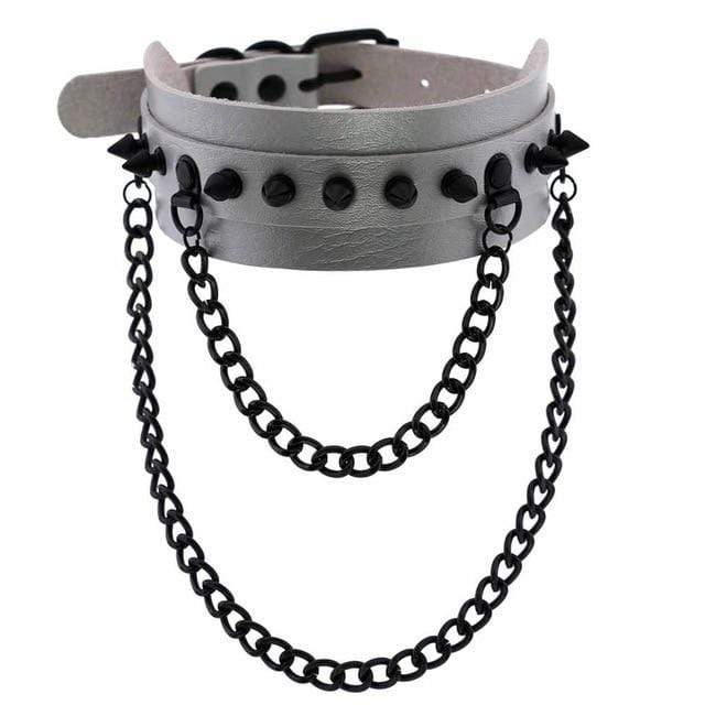 Featuring an image of Spiked Trendy Goth Choker, a high-quality accessory made of leather and zinc alloy for comfort and style.