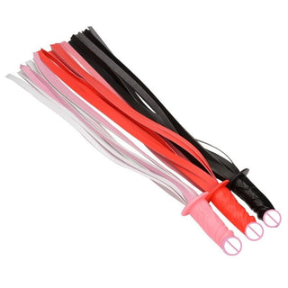 A detailed image of Sensual 2-in-1 Leather Flogger Sex Toy Whip in red color, showcasing its dual functionality for pleasure and impact play.