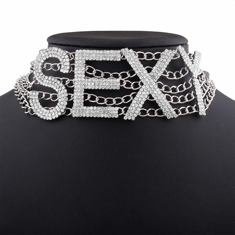 Rhinestone encrusted sexy necklace with adjustable link chain design and letter pendant for women.