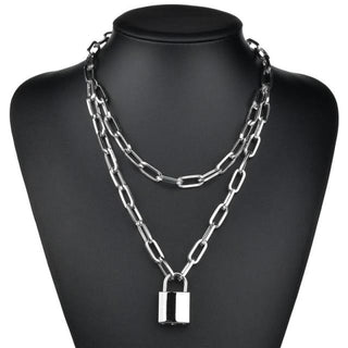 Image of Double Layer Lock Necklace showcasing Detailed Artistry and Enhanced Security with Unique Double-layer Lock System.