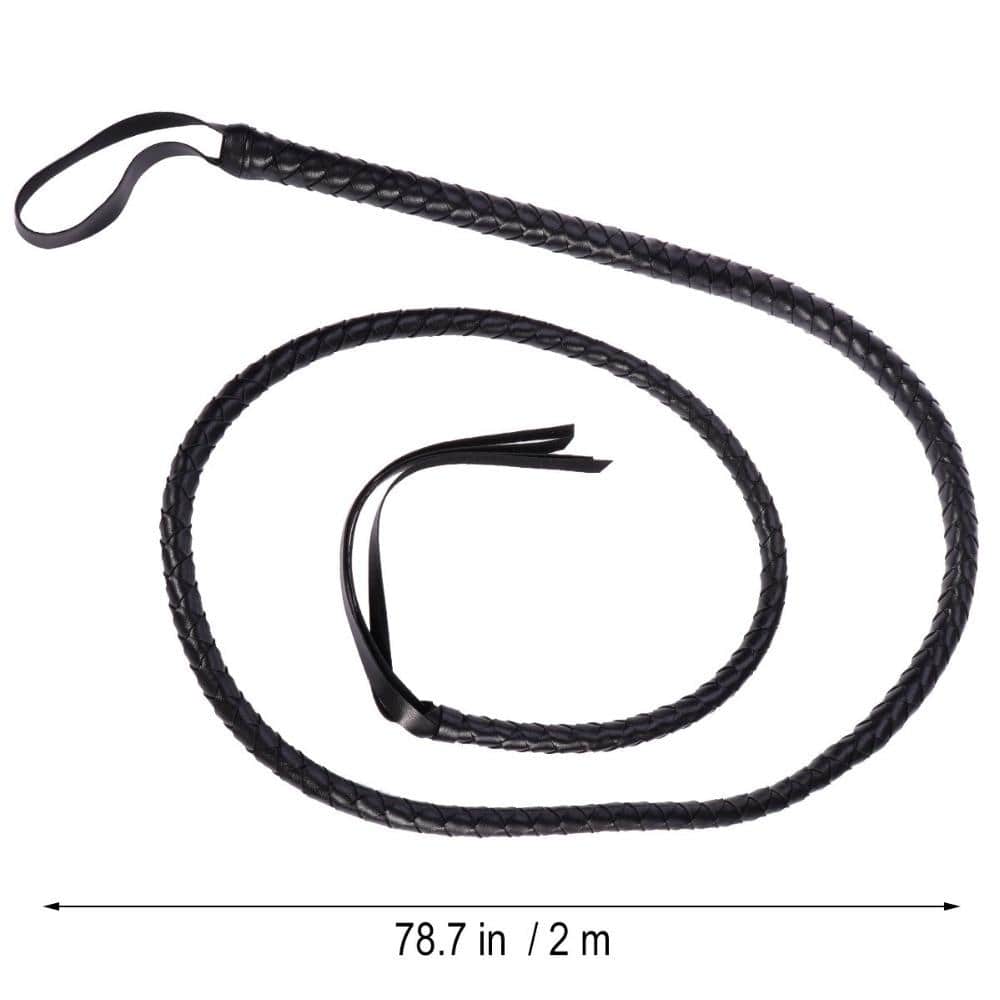 Quality cowhide leather whip for adventurous play, offering durability, unique texture, and secure grip.
