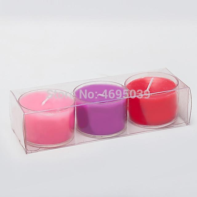 You are looking at an image of Low Temp Flirting Sex Candles Set in red, pink, and purple colors for sensual exploration and intimate play.