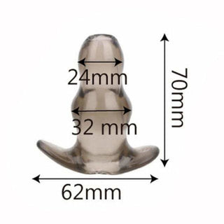 Take a look at an image of Bulky Tunnel Anal Plug 2.76 to 4.09 Inches Long with dimensions provided.